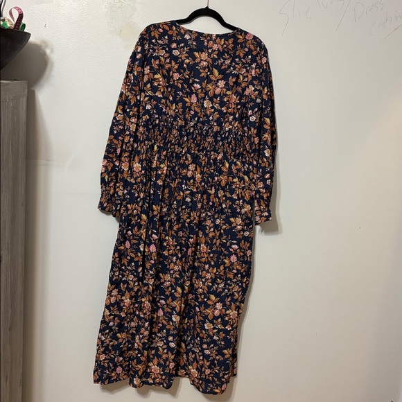Mille Resort Floral Cotton Smocked Waist Boho Midi Dress L - Picture 5 of 5